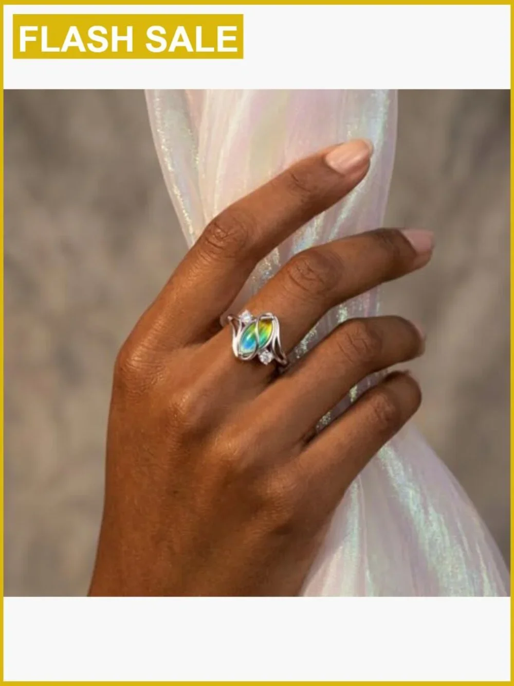 Silver-Plated Bypass Mood Ring with CZ Accents - Size 7